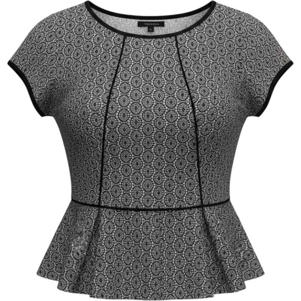 Worthington Womens Black White Lace Peplum Top Cap Sleeve Blouse Petite Large PL